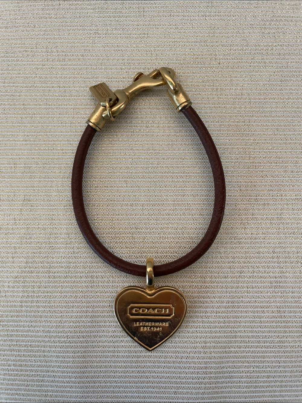 Coach Brown Leather Bracelet with Gold Heart Charm